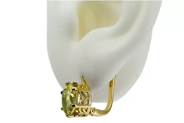 8K žlté zlato 333 Yellow Peridot náušnice vec003x-yp Russian Soviet USSR Vintage Jewlery Art Deco style